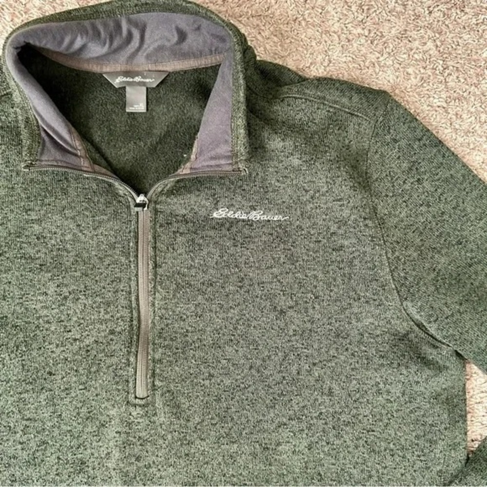 Eddie Bauer I Men's Green Textured Quarter Zip Fleece Pullover Sweater I Size XL - Picture 2 of 5